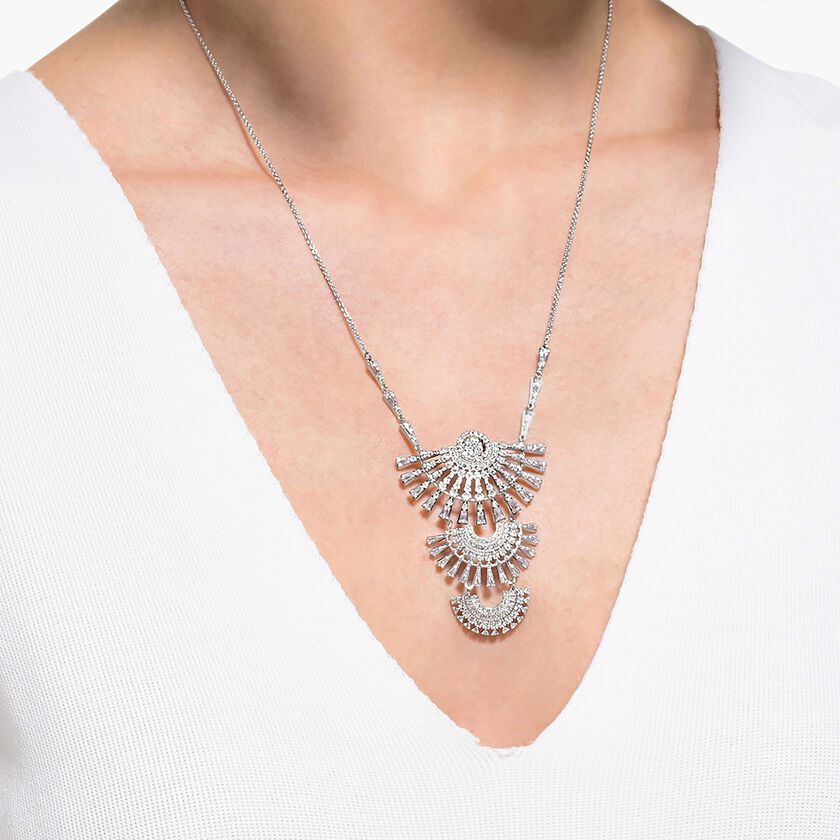 Sparkling Dance Dial Up Necklace Large, White, Rhodium plated 5564432