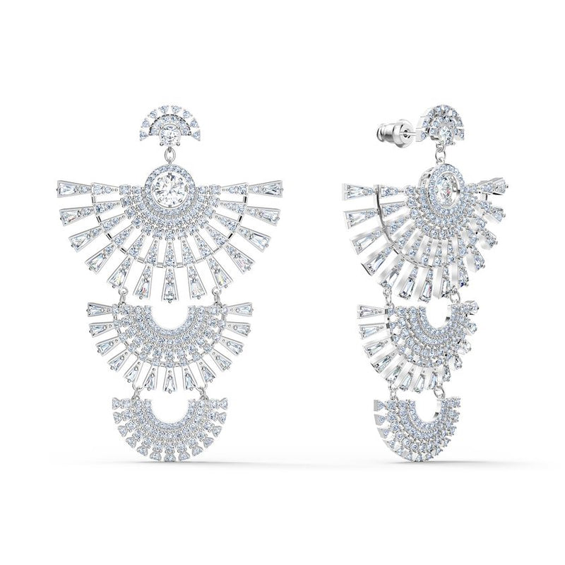 Swarovski Sparkling Dance Dial Up Pierced Earrings White, Rhodium plated