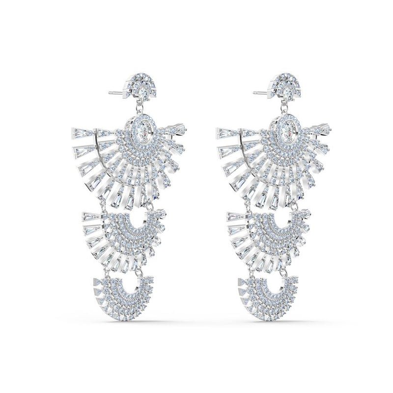 Swarovski Sparkling Dance Dial Up Pierced Earrings White, Rhodium plated