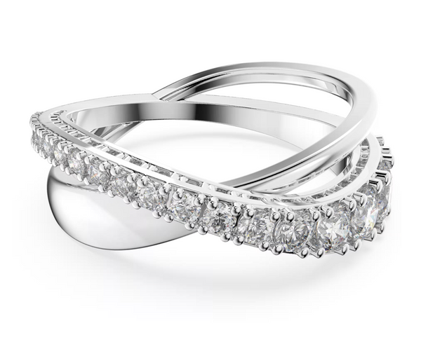 Hyperbola ring Round cut, White, Rhodium plated