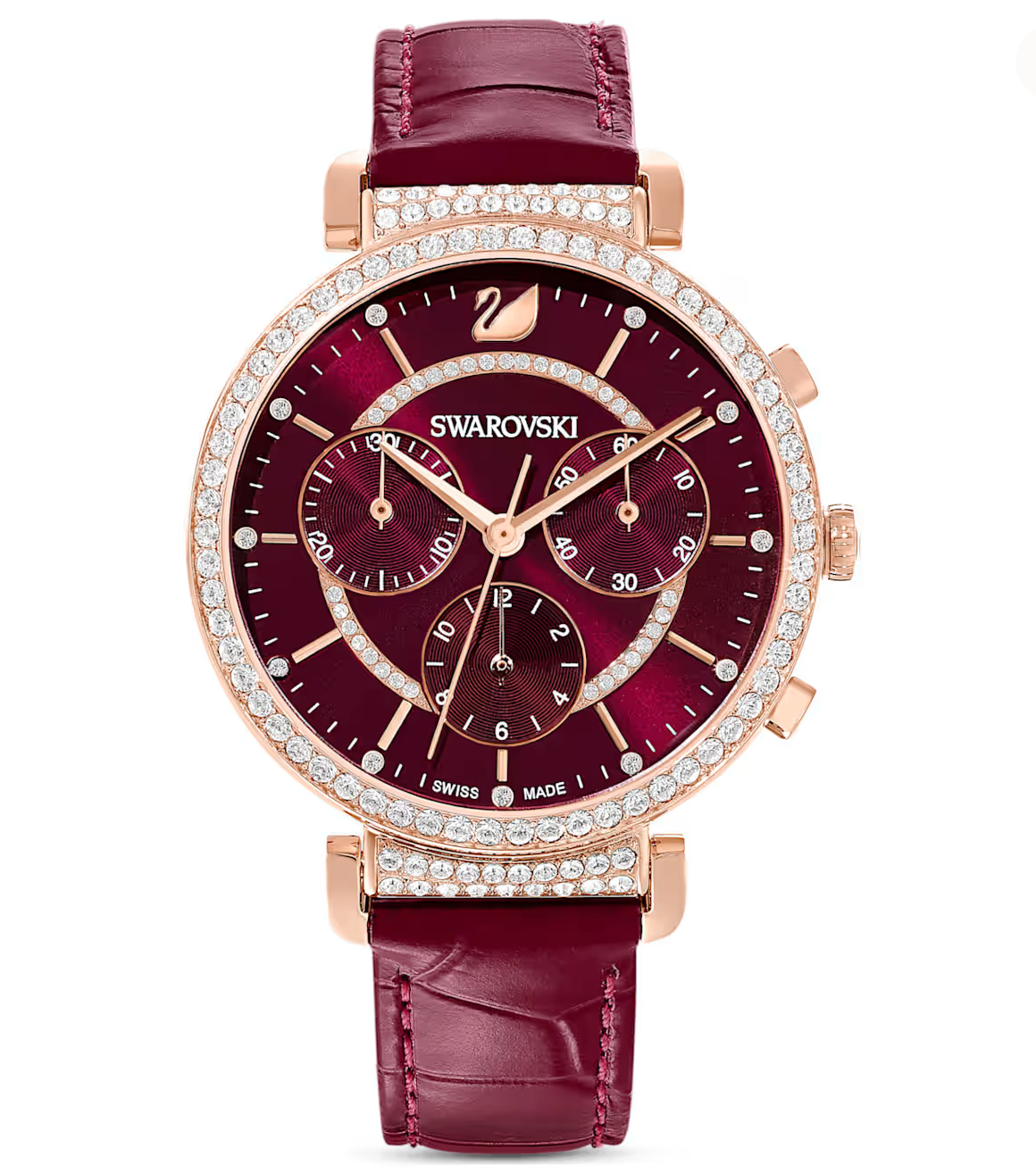 Passage Chrono watch Swiss Made, Leather strap, Red, Rose gold-tone finish 5580345