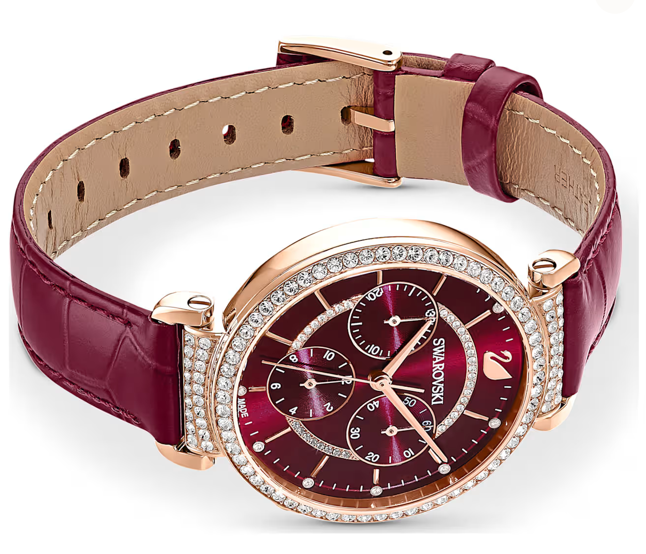 Passage Chrono watch Swiss Made, Leather strap, Red, Rose gold-tone finish 5580345