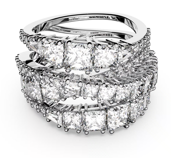 Hyperbola ring Mixed cuts, White, Rhodium plated