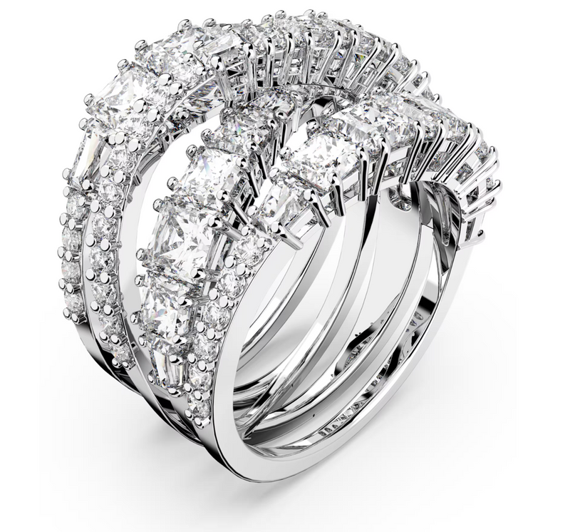 Hyperbola ring Mixed cuts, White, Rhodium plated