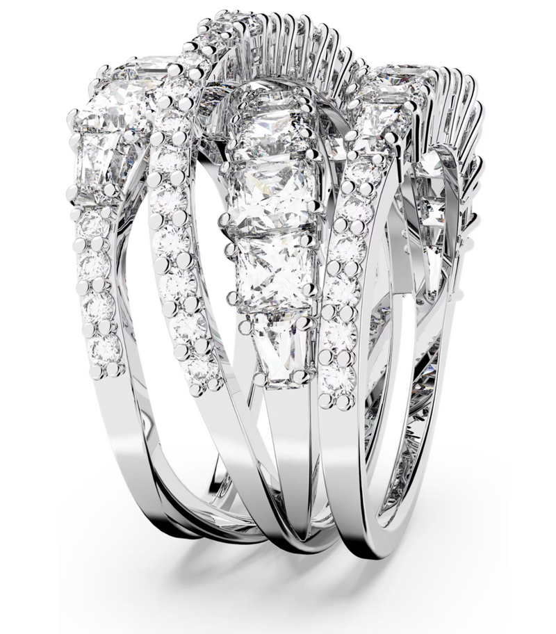 Hyperbola ring Mixed cuts, White, Rhodium plated