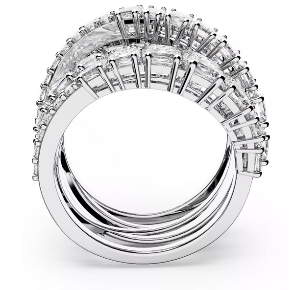 Hyperbola ring Mixed cuts, White, Rhodium plated