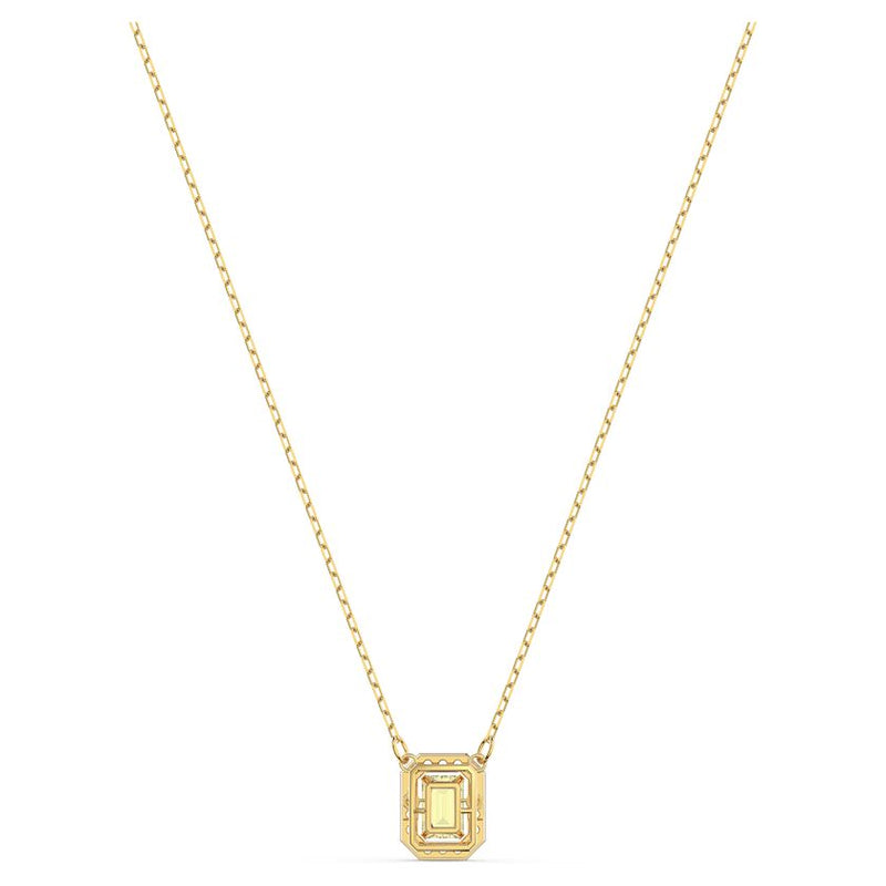 Millenia necklace Square Swarovski zirconia, Yellow, Gold-tone plated