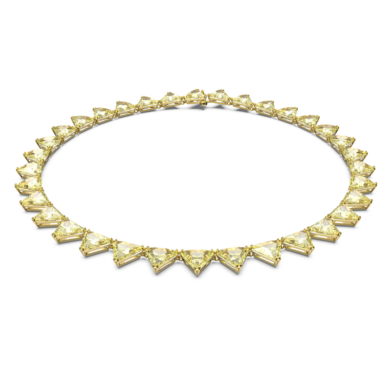 Matrix Tennis necklace Triangle cut, Yellow, Gold-tone plated