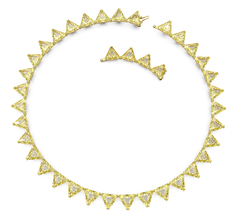 Matrix Tennis necklace Triangle cut, Yellow, Gold-tone plated