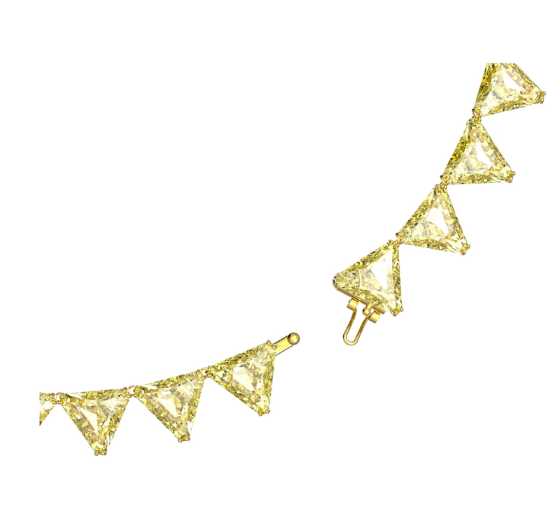 Matrix Tennis necklace Triangle cut, Yellow, Gold-tone plated