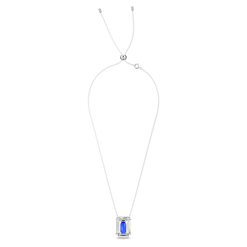 Chroma pendant Octagon cut crystal, Blue, Rhodium plated