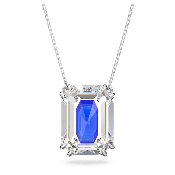 Chroma pendant Octagon cut crystal, Blue, Rhodium plated