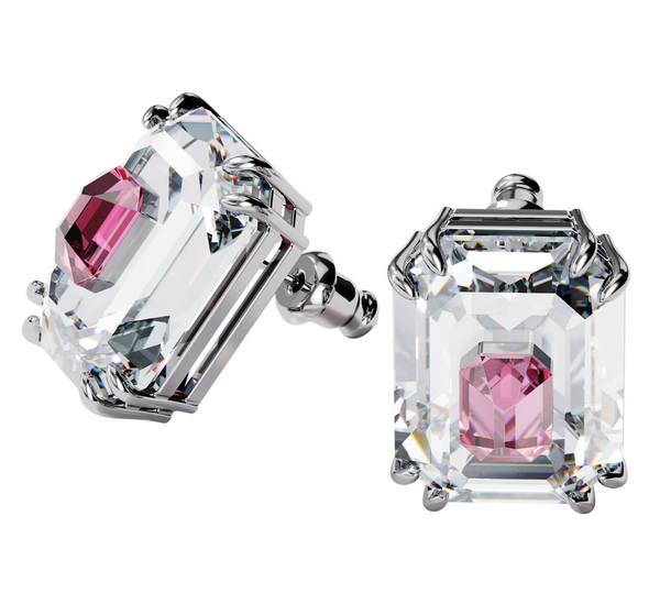 Chroma stud earrings Octagon cut, Pink, Rhodium plated