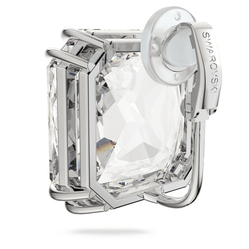 Mesmera earring Square cut crystal, White, Rhodium plated