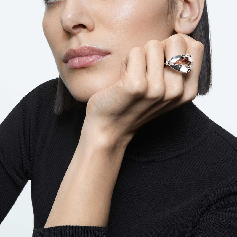 Mesmera cocktail ring White, Rhodium plated