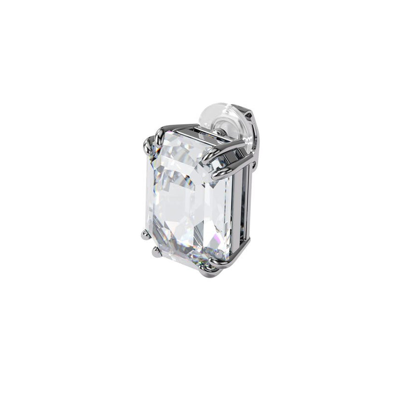 Mesmera clip earring Single, Octagon cut crystal, White, Rhodium plated