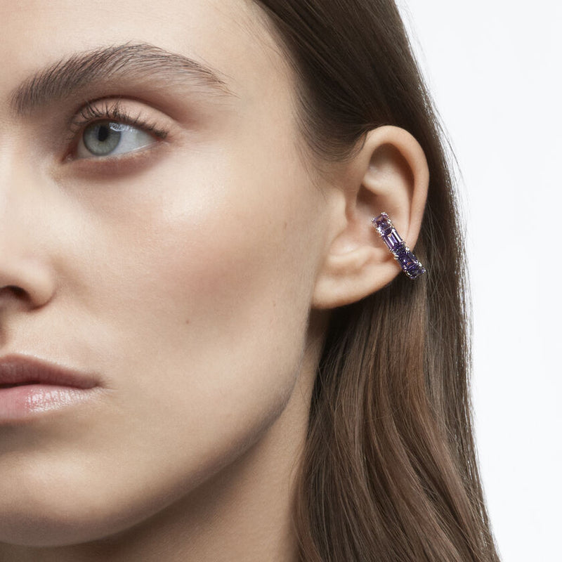 Millenia ear cuff Octagon cut Swarovski zirconia, Purple, Rhodium plated