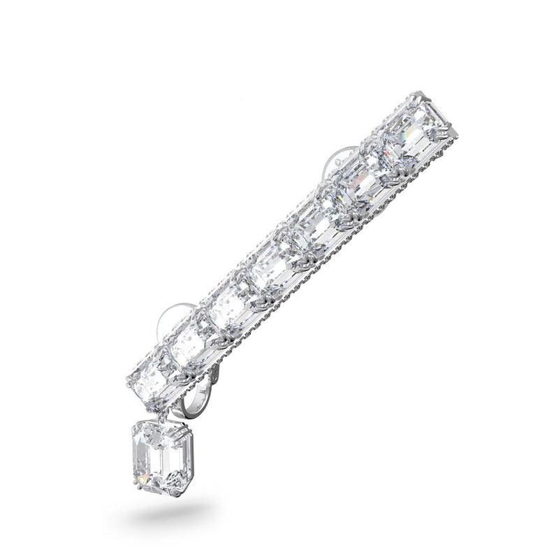 Millenia ear cuff Octagon cut crystals, White, Rhodium plated