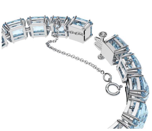 Millenia Tennis bracelet Square cut, Medium, Blue, Rhodium plated