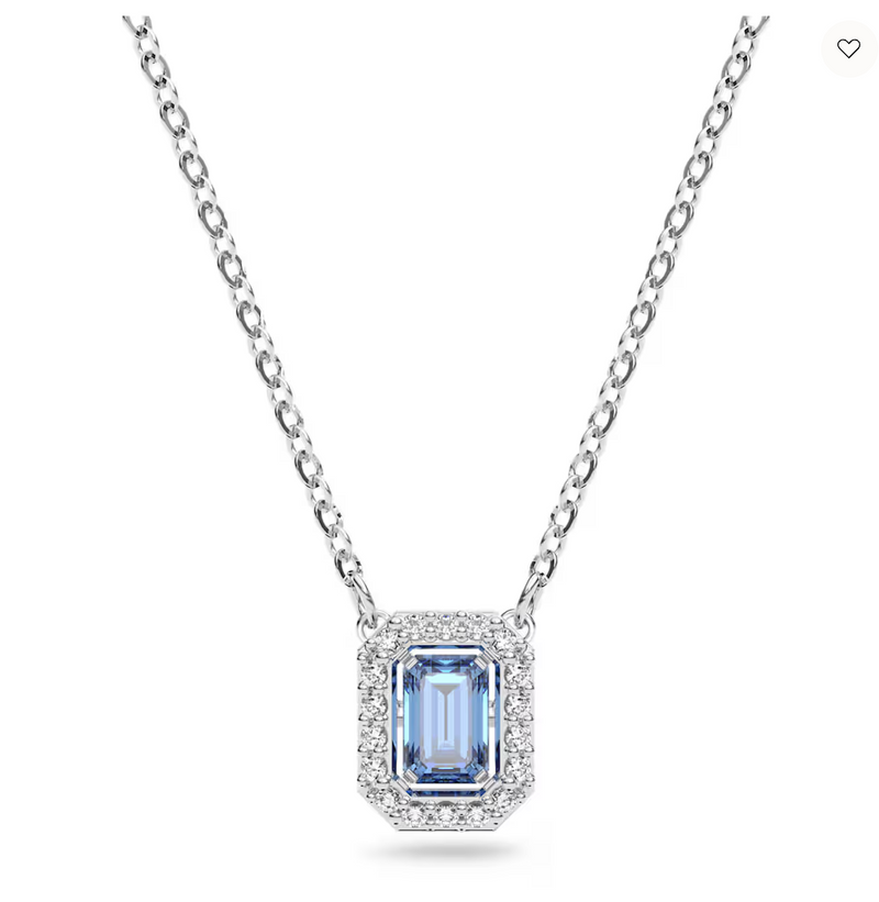 Una necklace Octagon cut, Blue, Rhodium plated