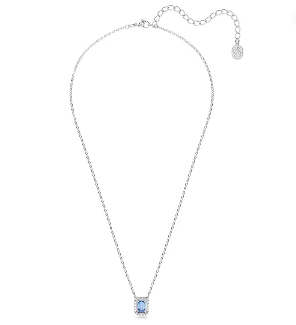 Una necklace Octagon cut, Blue, Rhodium plated