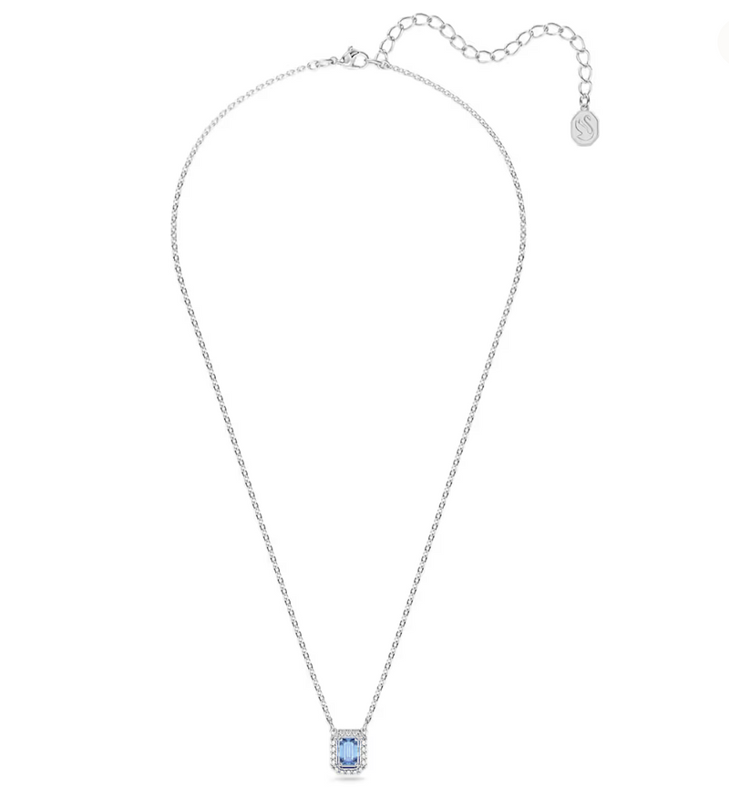 Una necklace Octagon cut, Blue, Rhodium plated