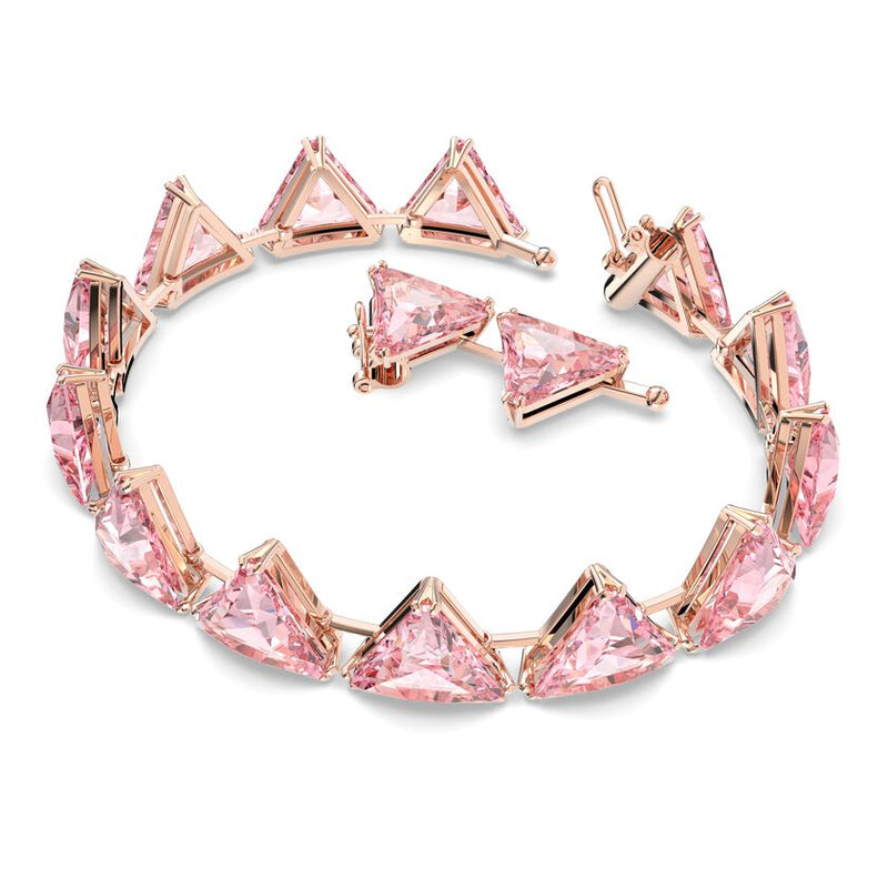 Millenia bracelet Triangle cut crystals, Pink, Rhodium plated