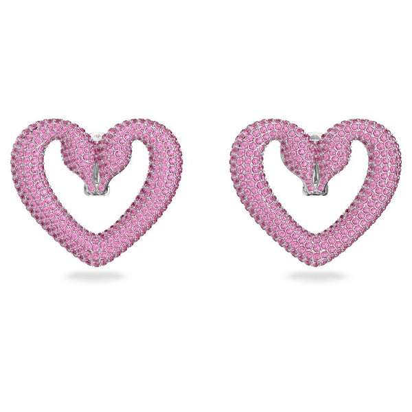 Una clip earrings Heart, Medium, Pink, Rhodium plated