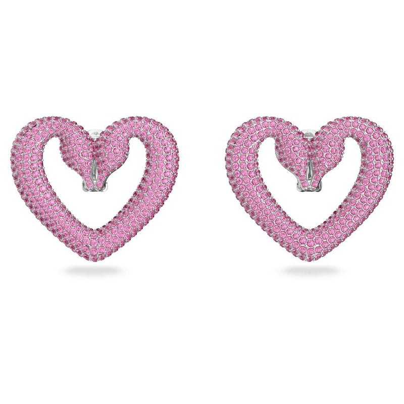 Una clip earrings Heart, Medium, Pink, Rhodium plated