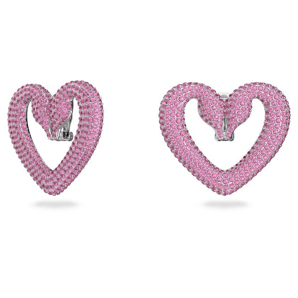 Una clip earrings Heart, Medium, Pink, Rhodium plated