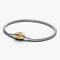 Snake chain sterling silver and 14k gold-plated bracelet with snake head clasp and clear cubic zirconia 563683C01-19 (High Resolution)