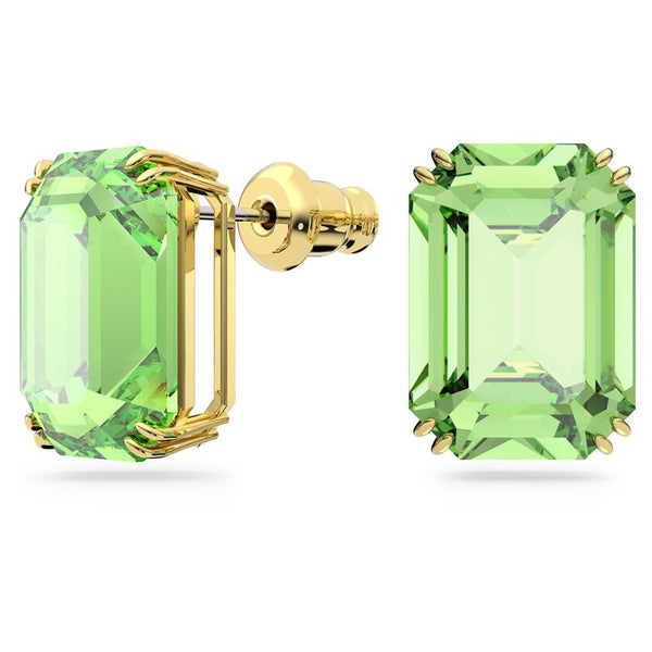 Millenia stud earrings Octagon cut, Green, Gold-tone plated