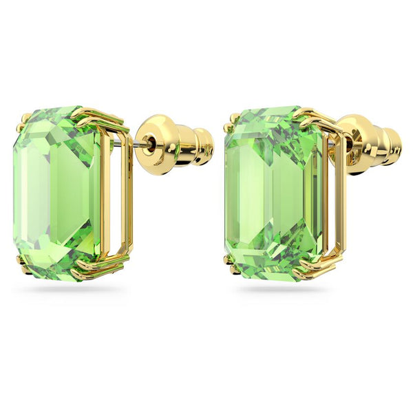 Millenia stud earrings Octagon cut, Green, Gold-tone plated