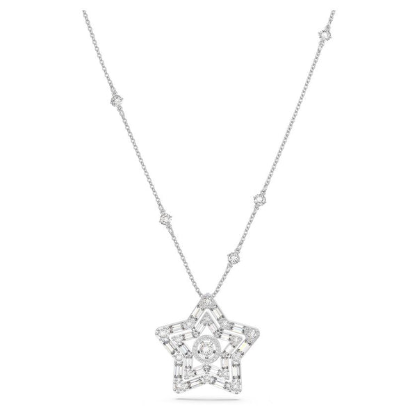 Stella pendant Mixed cuts, Star, White, Rhodium plated