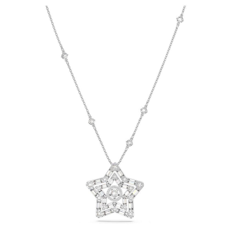 Stella pendant Mixed cuts, Star, White, Rhodium plated