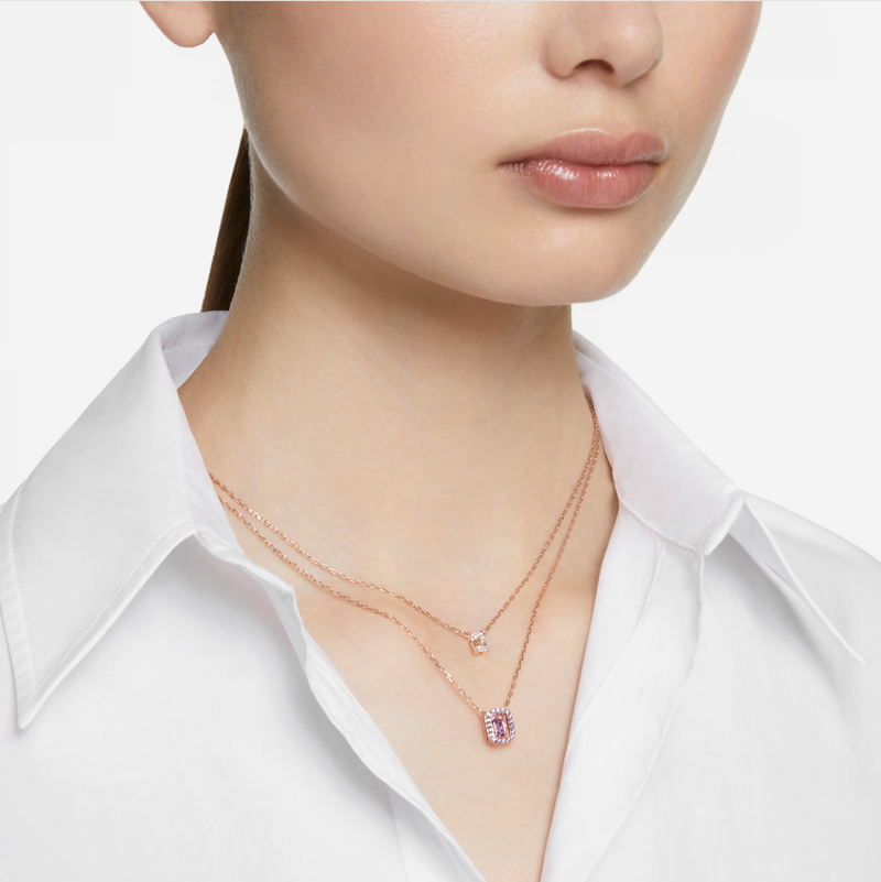 Una layered necklace Octagon cut, Purple, Rose gold-tone plated