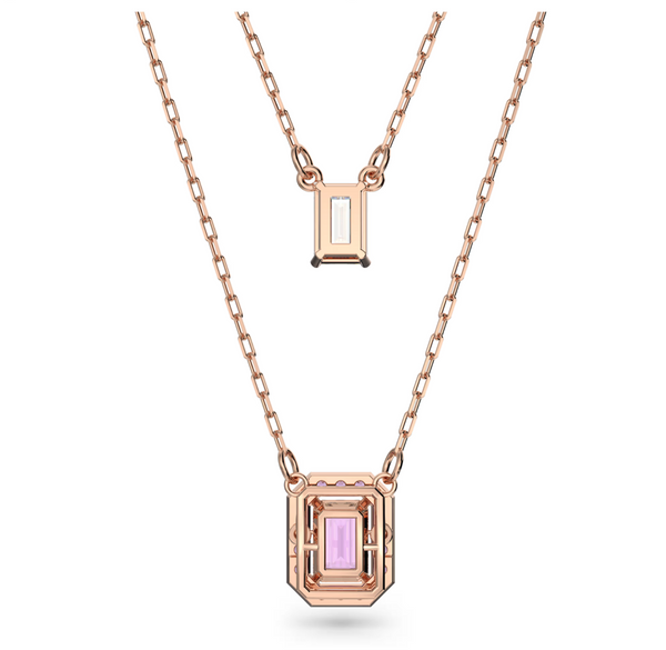 Una layered necklace Octagon cut, Purple, Rose gold-tone plated