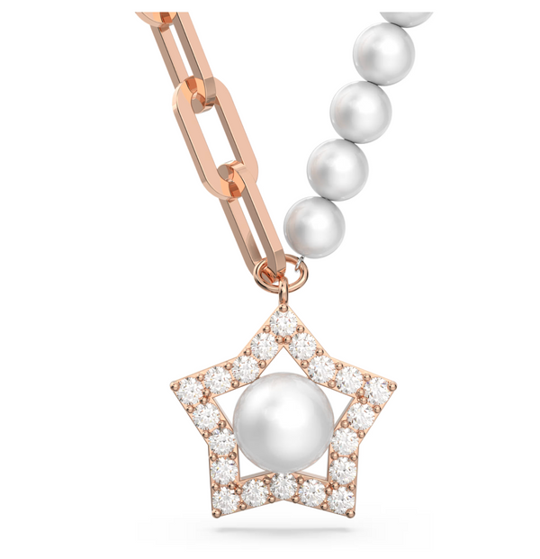 Stella necklace Star, White, Rose gold-tone plated