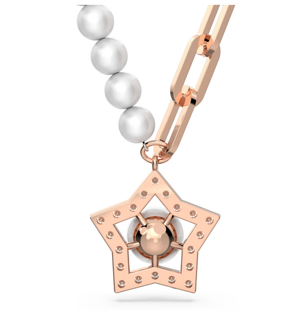 Stella necklace Star, White, Rose gold-tone plated