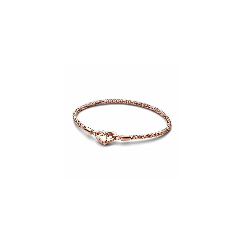 Studded chain 14k rose gold-plated bracelet with heart clasp 582731C00-18 (High Resolution)