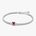 Heart sterling silver tennis bracelet with cherries jubilee red crystal and clear cubic zirconia 590041C02-18 (High Resolution)