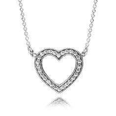 Loving Heart of PANDORA Silver Necklace Collier w CZ 590534CZ-45