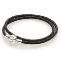Silver leather bracelet~ double~ black 590745CBK-D5