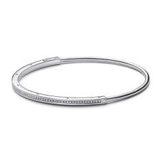 Pandora logo sterling silver bangle with clear cubic zirconia 592313C01-2