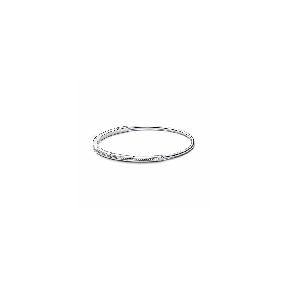 Pandora logo sterling silver bangle with clear cubic zirconia 592313C01-2 (High Resolution)
