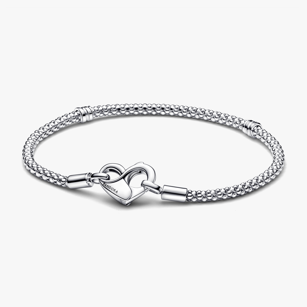 Studded chain sterling silver bracelet with heart clasp 592453C00-21 (High Resolution)