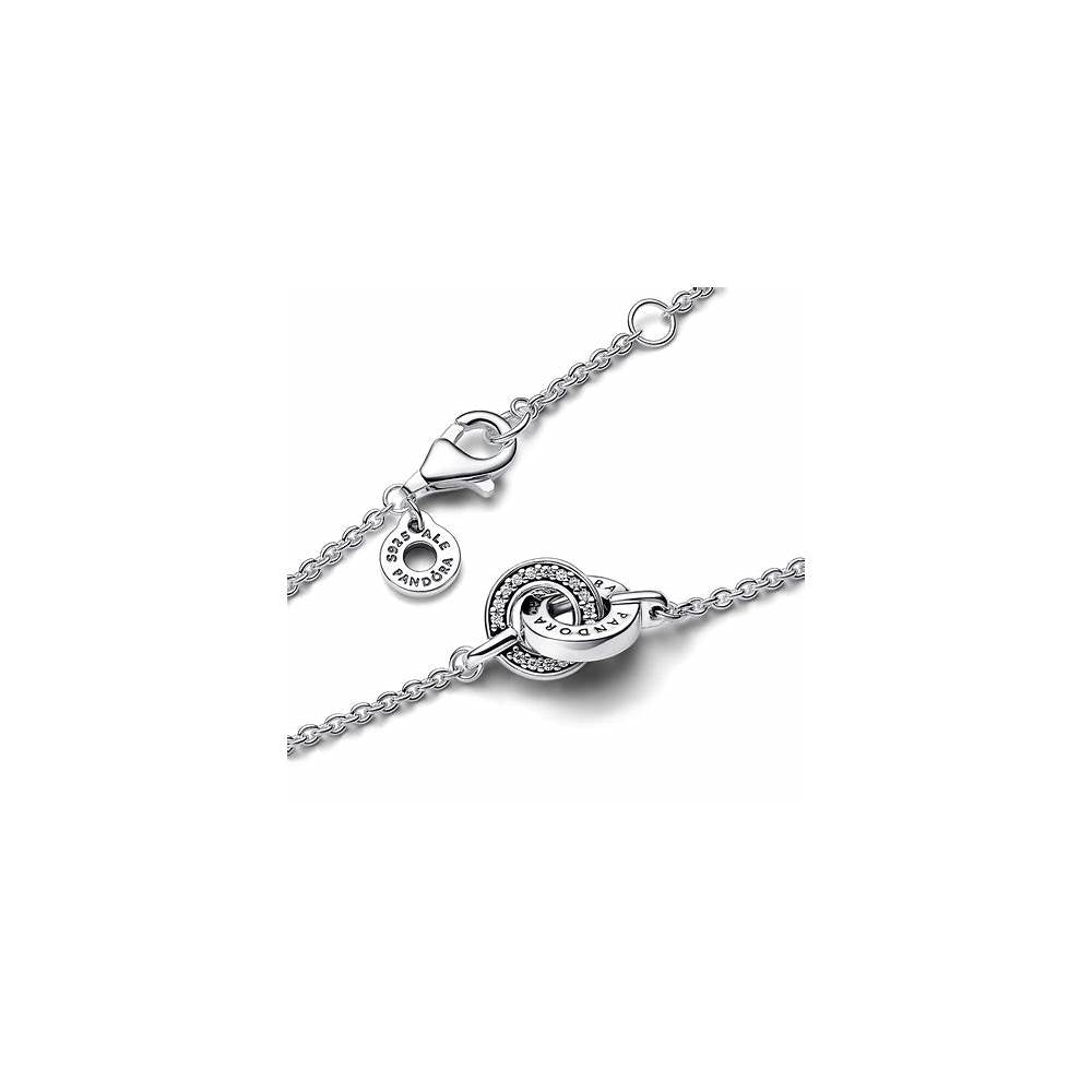 Pandora logo intertwined circle sterling silver bracelet with clear cubic zirconia 592742C01-16 (High Resolution)