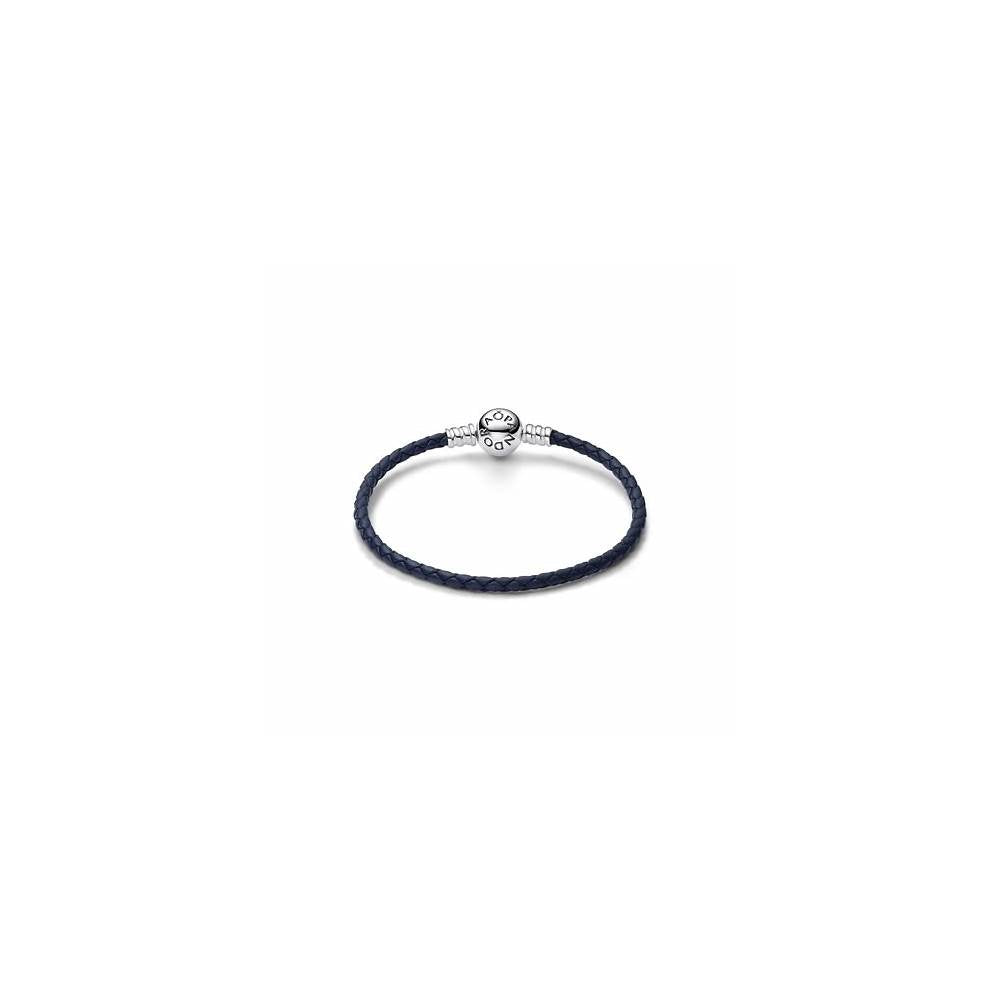 Blue leather bracelet with sterling silv 592790C01-S2 (High Resolution)