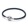 Blue leather bracelet with sterling silv 592790C01-S2