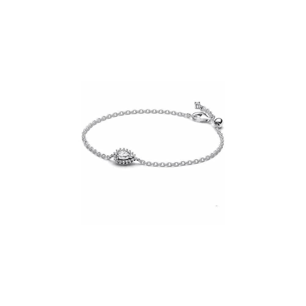 Sterling silver bracelet with clear cubic zirconia and sliding clasp 593001C01-18 (High Resolution)